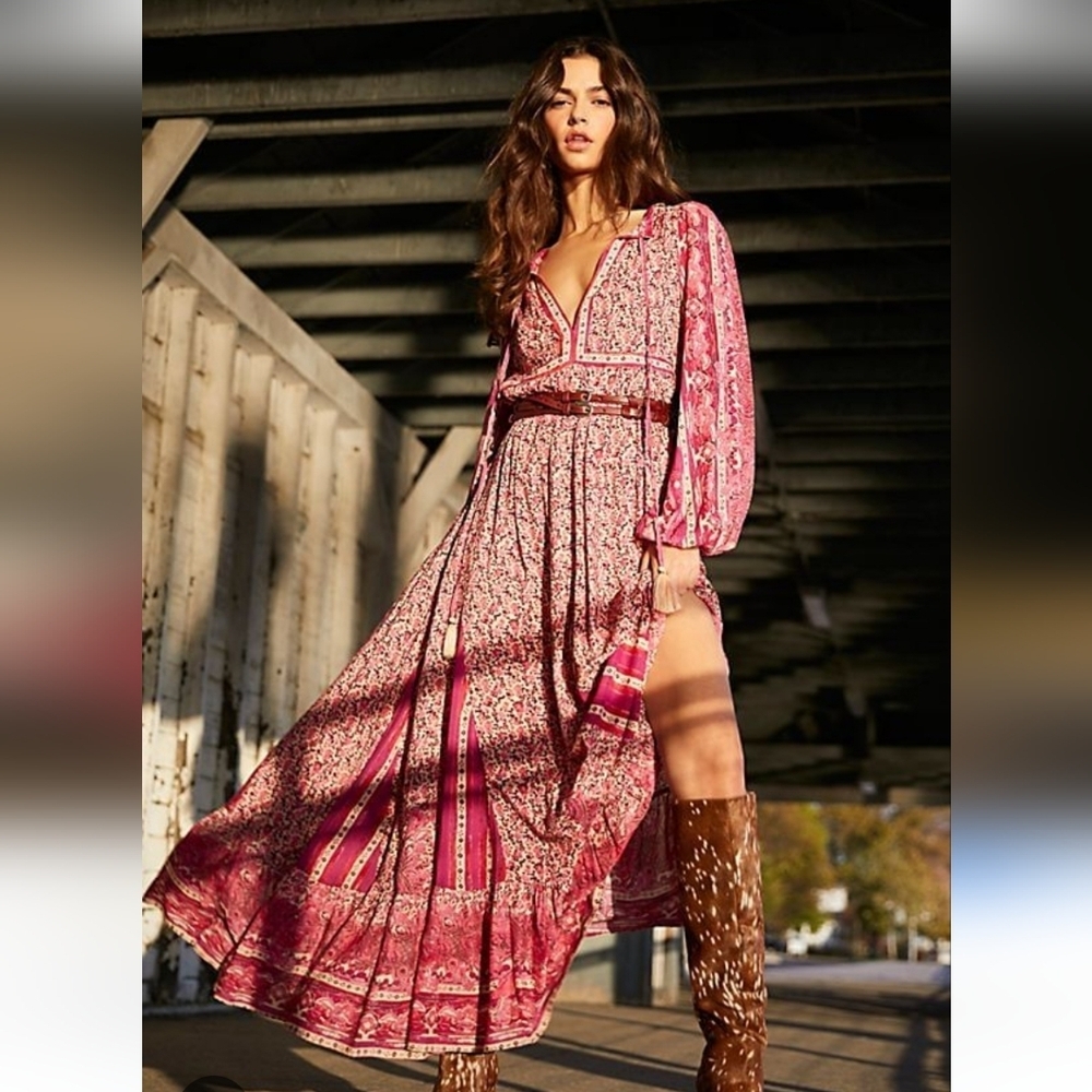 FREE PEOPLE Happy Feelings Midi/maxi Dress. Floral Pink/purple Multi. Size XS - Picture 4 of 16